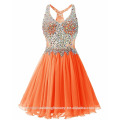 Real Photo Puffy Sexy Layered Heavy Crystals Orange Robe de cocktail courte MC2568